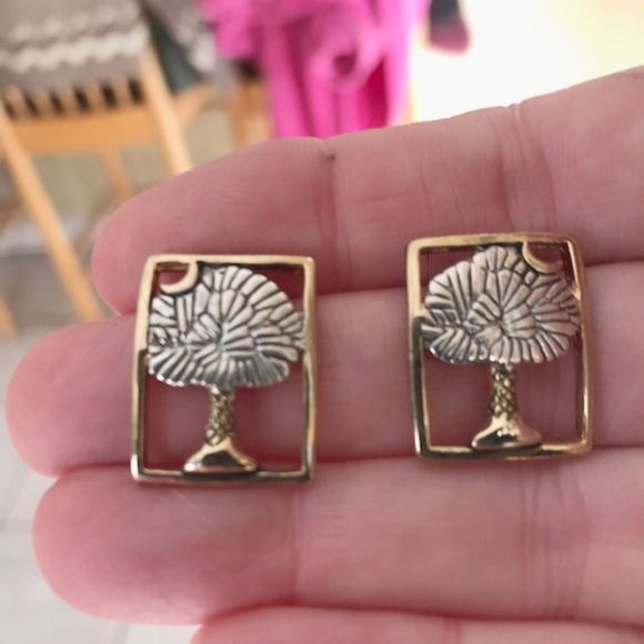 Palm tree Moon Earrings Open Cut Design Retro - Picture 1 of 8